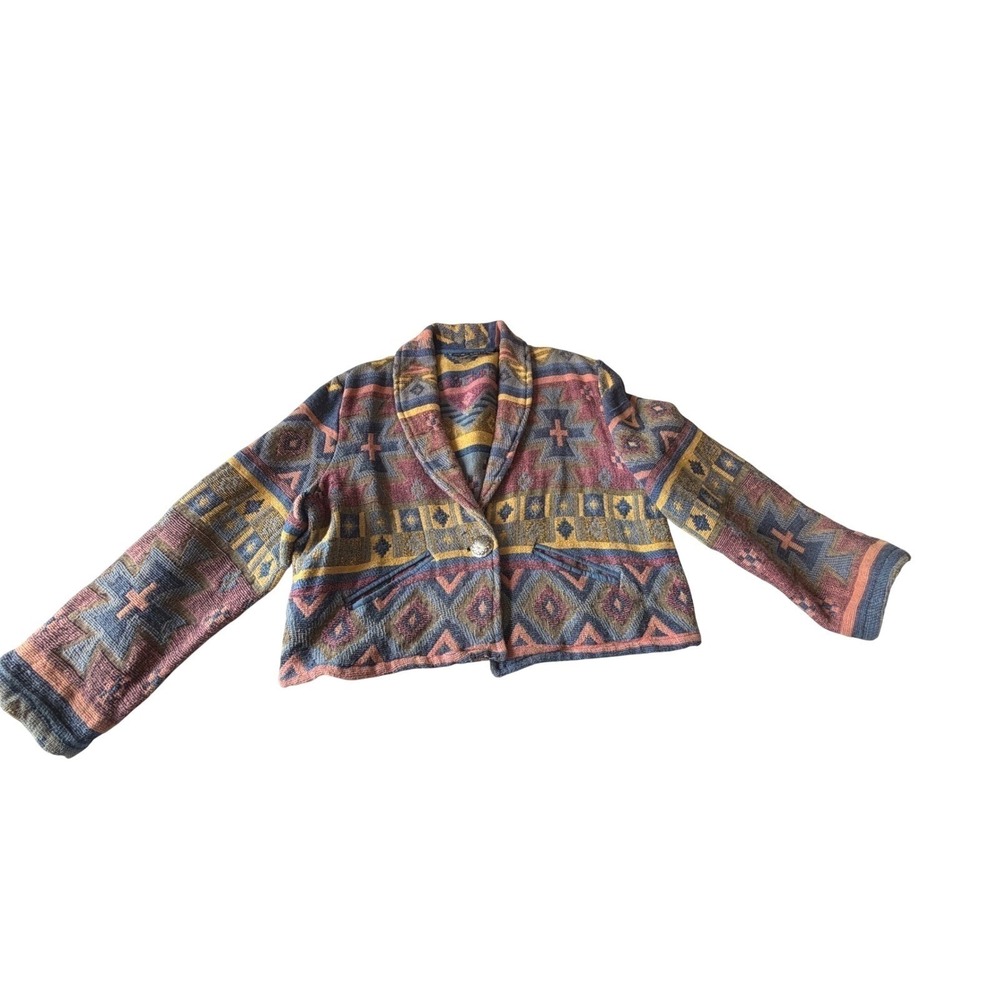 New Identity Southwestern Aztec Tribal Vibe Tapestry Jacket XL Cotton  Geometric - Picture 5 of 9
